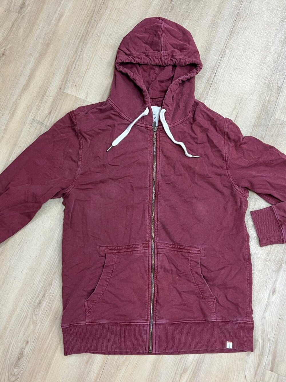 Normal Brand burgundy full zip hoodie